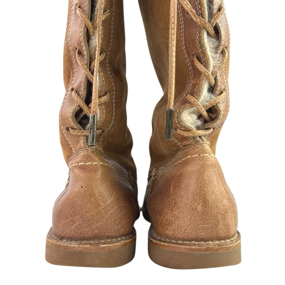 Frye Celia Women's Brown Suede Leather Sherpa Round Toe Lace Up Boots Size 7.5 - Picture 3 of 9
